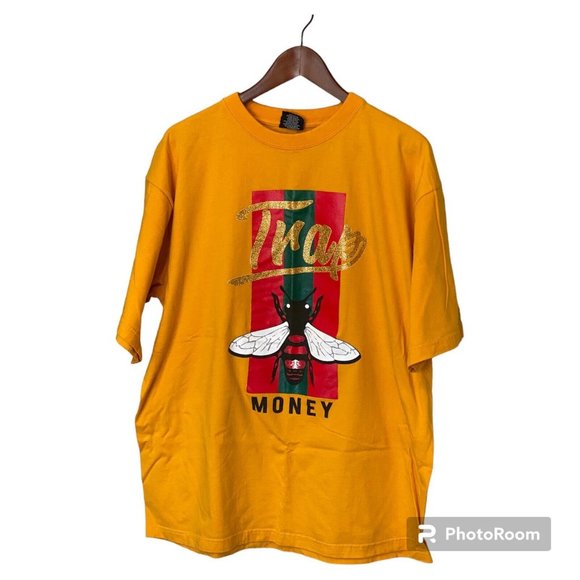 Trap Money Bright Yellow S/S T-Shirt Men's Size 2XL Hippo Heavyweight Tee - Picture 1 of 8